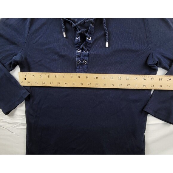Vtg Lauren Ralph Lauren Womens Ribbed Navy Blue Polo Shirt Lace Up Front Size XL - Picture 6 of 6